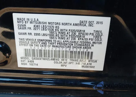 2015 Mitsubishi Outlander Sport Es from USA, damaged, VIN 4A4AR3AW3FE058820